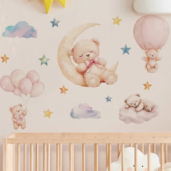 Cute Bear Moon Stars Wall Sticker for Kids Room Decor (Online Order Only)