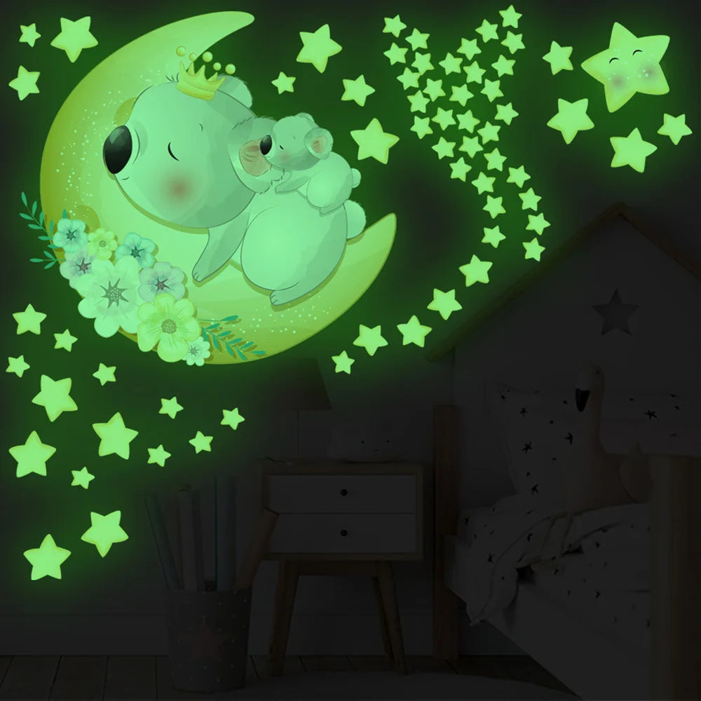 Glow in the Dark Cartoon Animal Wall Stickers for Kids Room Decor (Online Order Only)