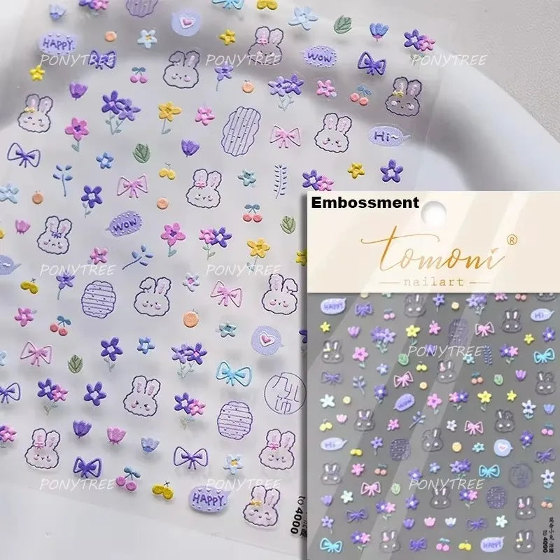 Vibrant and Lively Pullulate Purple Blue Snow Orchid Flower Garden Springtime Adhesive Nail Art Sticker Chic 3D Manicure Decals (Online Order Only)