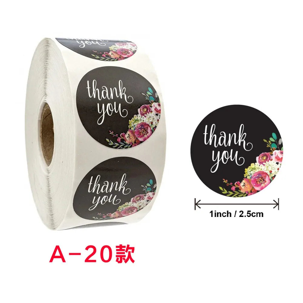 50-500pcs Labels Roll Flower Thank You Stickers 1inch Adhesive Labels Stickers for Gift Decoration Stationery Wrapping Supplies (ONLINE ORDER ONLY)