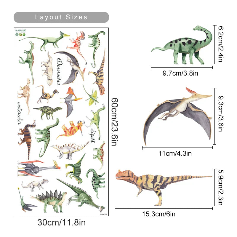 Dinosaur Pterosaur Watercolor Nursery Wall Decals Stickers Decor (Online Order Only)