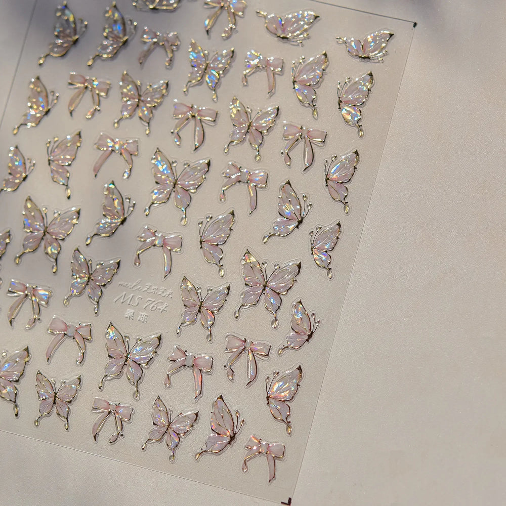 Cute Jelly Bowknot Butterfly Chic Animals Ribbon Tie Shine 3D Fantasy Nail Art Decorations Stickers DIY Dreamy Manicure Decals (Online Order Only)