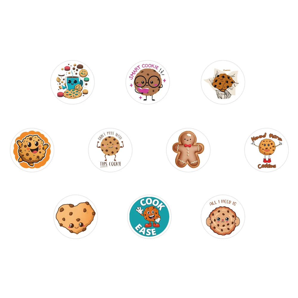 100-500pcs Cartoon Cookies Stickers for Yummy Dessert Sticker for Stationery Scrapbook Phone Art Bakery Sealed Label Decal (Online Order Only)