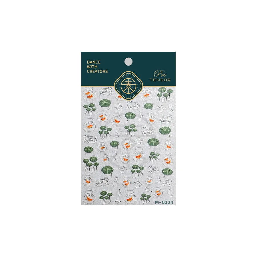 Lotus Flower Leaf Goldfish Ripple Wavelet Water Droplet Lotus Pond Brocaded Carp Self Adhesive Nail Art Stickers Manicure Decals (Online Order Only)