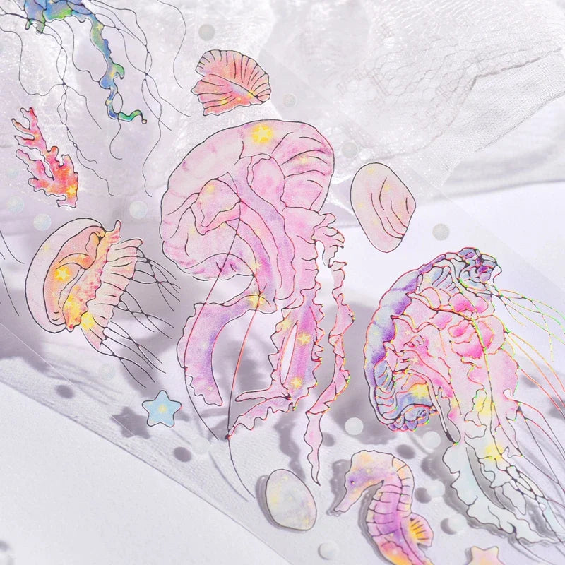 3Pcs Jellyfish Rose Butterfly Laser Sticker DIY Scrapbooking Happy Planning Photo Album Deco Stickers Art Kawaii Stationery (ONLINE ORDER ONLY)