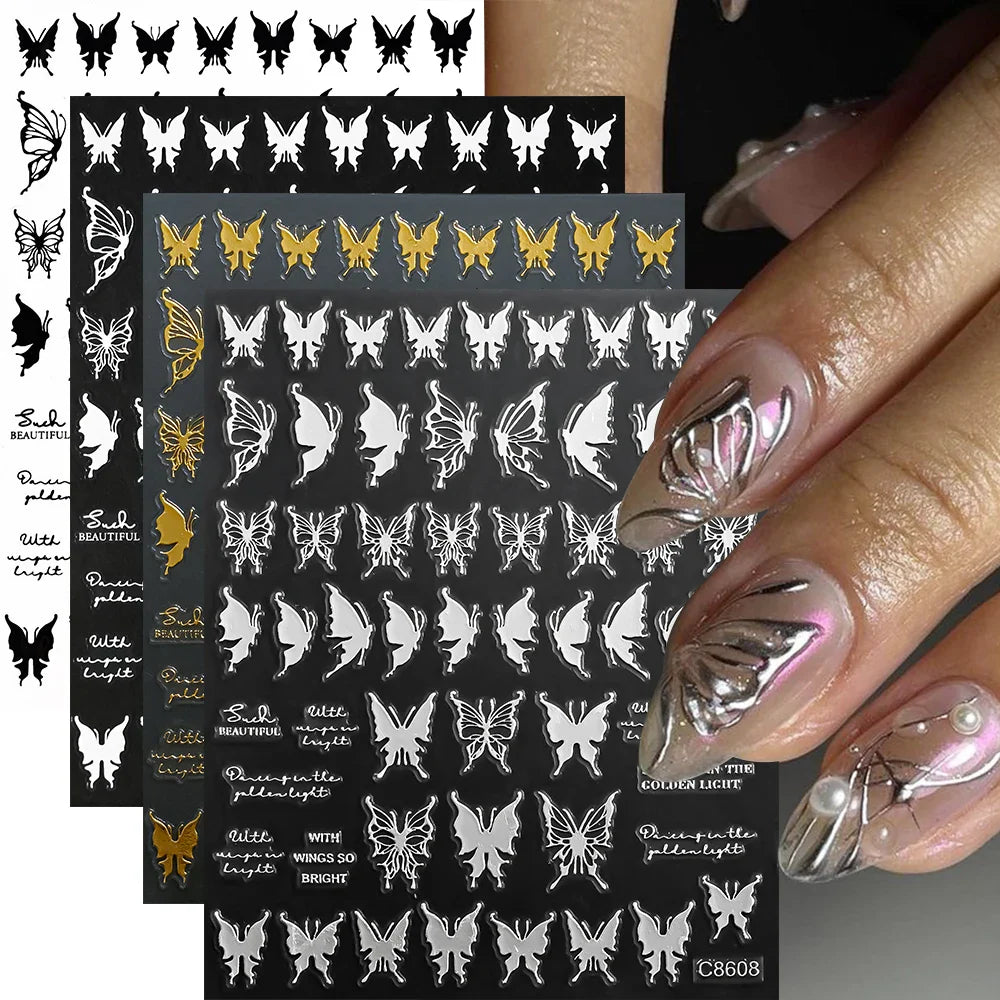 4pcs Roman Letter Design Nail Stickers Golden/Silvery/Black/White Alphabet Design Self Adhesive Decal English Words DIY Manicure (Online Order Only)