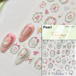 Romantic Candle Holder Lace Rambler Rose Pink Flower Bowknot Candlestick Ribbon Adhesive Nail Art Stickers Shiny Manicure Decals (ONLINE ORDER ONLY)