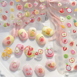 Fruit Paradise Guava Strawberry Pear Peach Orange Watermelon Pitaya Cherry Kiwifruit Pineapple Nail Art Stickers Manicure Decals (ONLINE ORDER ONLY)