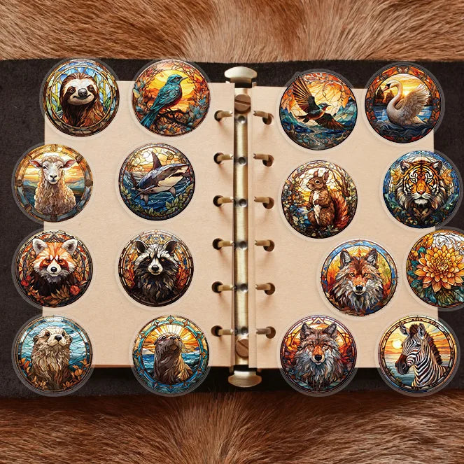 50PCS Stained Glass Gothic Animal Cartoon Sticker DIY Phone Laptop Luggage Skateboard Graffiti PET Decals Fun for Kid Toy (Online Order Only)
