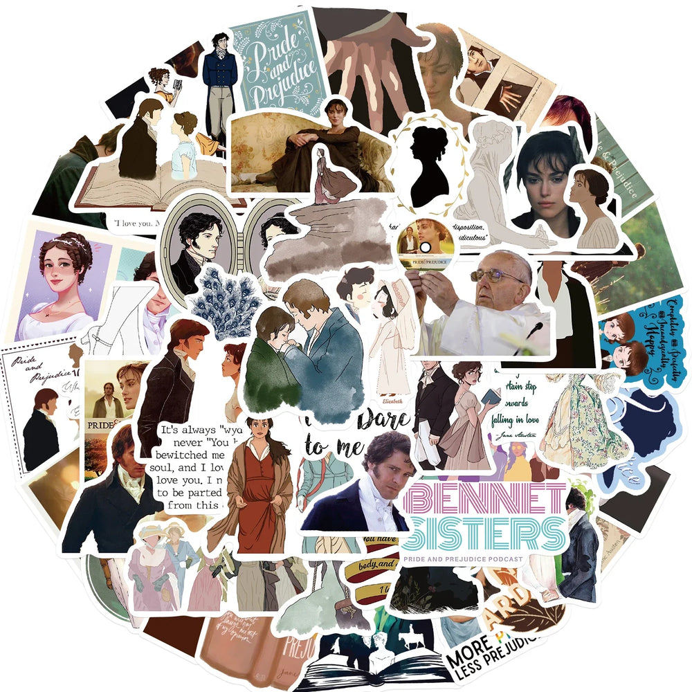 50PCS New INS Pride And Prejudice Stickers Cartoon Creative Toys iPad Desk Car Chair Decoration Waterproof Sticker Decals (ONLINE ORDER ONLY)
