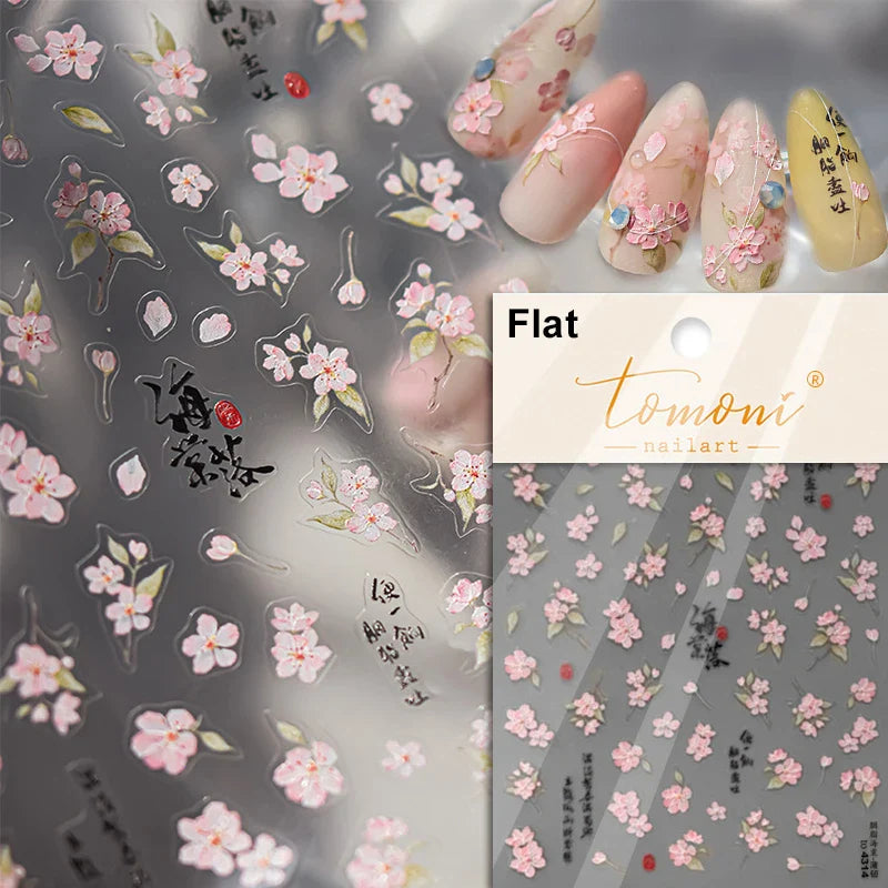 Dried Flowers Rose Butterfly Love Heart Golden Stroke Flying Crane Silver Adhesive Nail Art Stickers Rhinestone Manicure Decals (ONLINE ORDER ONLY)