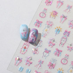 Pink Bowknot Star Moon Starburst Sun Polar Day Polar Night Sword Rose Flower Wreath Adhesive Nail Art Stickers Manicure Decals (ONLINE ORDER ONLY)