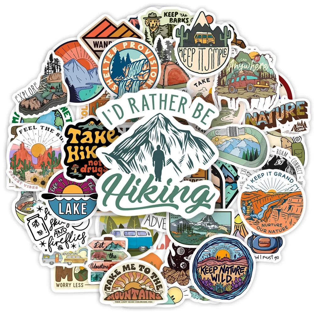 Outdoor Hiking Camping Stickers Forests Mountains DIY Toy Decorative Graffiti Decal for Phone Luggage Laptop Bottles Waterproof (ONLINE ORDER ONLY)