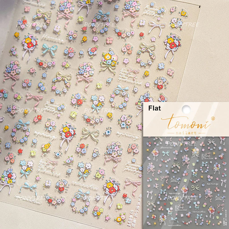Dried Flower Butterfly Wildflowers Daisy Lily Moth Orchid Garden Self Adhesive Nail Art Stickers Chic Manicure Decals Wholesale (ONLINE ORDER ONLY)