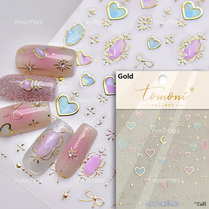 Lovely Heart Strawberry Cherry Bowknot Lace Lolita Crystal Rhinestone Line Rococo Chic Adhesive Nail Art Sticker Manicure Decals (ONLINE ORDER ONLY)