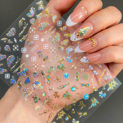 20Pcs Holographic Butterfly Nail Sticker Laser Gold & Sliver Butterfly Adhesive Decal 8.5x6cm 3D Glitter Foil DIY Manicure Decor (Online Order Only)