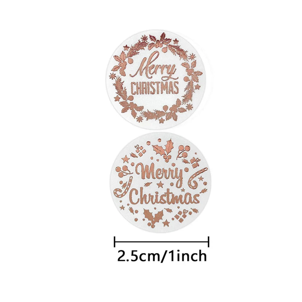 100-500pcs Rose Gold Merry Christmas Stickers Self-adhesive Holiday Stickers For Christmas Decors Wedding Party Cards Label (Online Order Only)