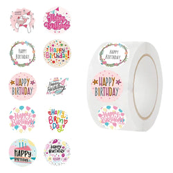 500pcs Round Labels Happy Birthday Sticker Candy Bag Flower Cake Boxes Gift Packaging Wedding Grateful Decorative Seal Stickers (ONLINE ORDER ONLY)