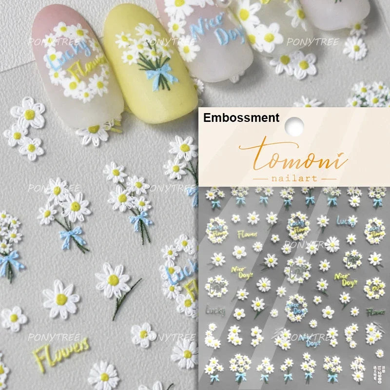 Rose Flower Bouquet Leaves Lace Bowknot Pearl Photo Frame Gird Embossed Reliefs Self Adhesive Nail Art Stickers Manicure Decals (ONLINE ORDER ONLY)