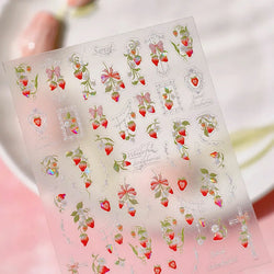 Strawberry Retro Lace Border  Flower Lovely Fruit Pearl Pendant Leaves Self Adhesive Nail Art Stickers Manicure Decal Wholesale (Online Order Only)