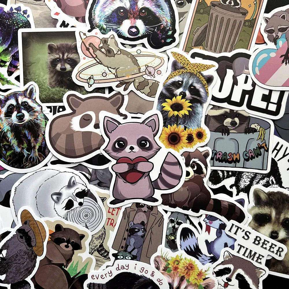50Pcs 2022 New Cartoon Raccoon Stationery Sticker Waterproof Decals Laptop Scrapbooking Planner Diary Stickers Kids Gift Toys (ONLINE ORDER ONLY)