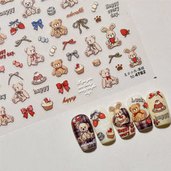 Charm Retro Bear Candy Cake Bowknot Rabbit Bunny Strawberry Footprint Muffin 3D Adhesive Nail Art Stickers Chic Manicure Decals (ONLINE ORDER ONLY)