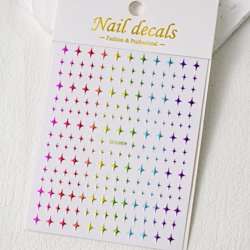 1Sheet Laser Star Nail Stickers 3D Metallic Mirror Gold/Silver Irregular Star Manicure Decals Y2K Self Adhesive Nails Decoration (ONLINE ORDER ONLY)