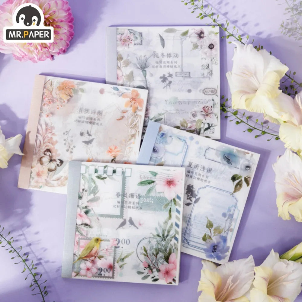 Retro Floral Sticker Book - Four Seasons Theme, 20pcs (ONLINE ORDER ONLY)