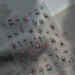 Cat Eye Halloween Terror Spider Cross Rose Love Heart Flower Snake Web Candy Bunny Thrilling Nail Art Stickers Manicure Decals (Online Order Only)