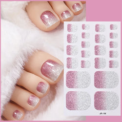 110Pcs 5Sheets Toe Nail Press On Nails Stickers Glitter Gradient Diamond Short Square Shape Toenails Wraps False Toe Nail Patch* (ONLINE ORDER ONLY)