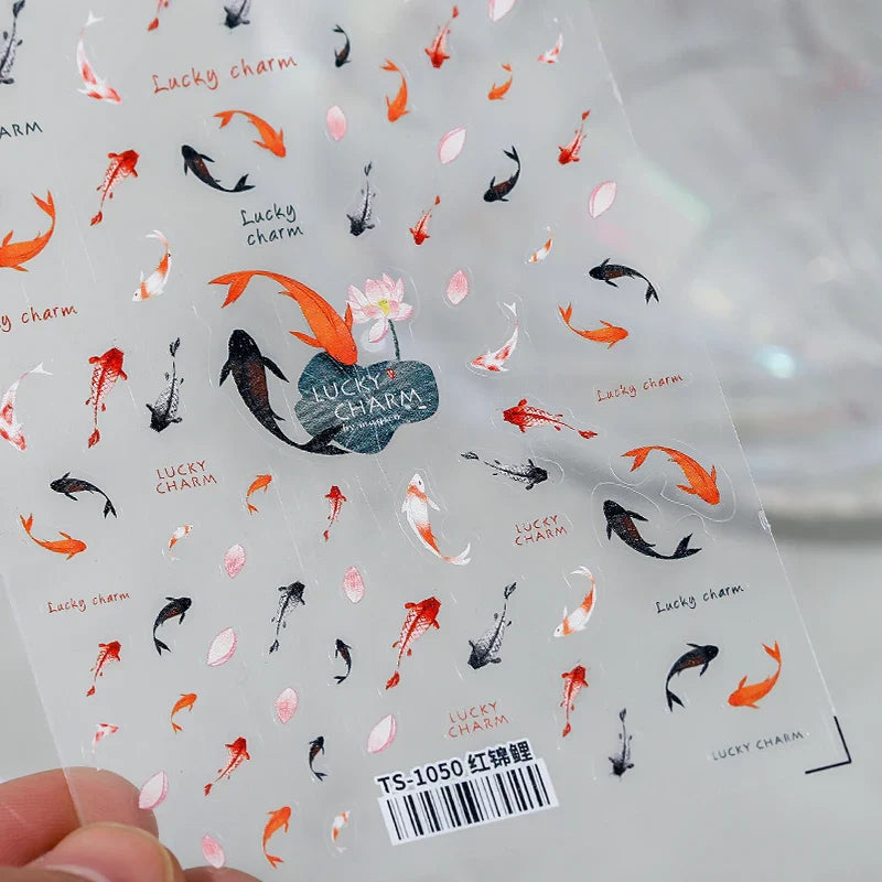 Varied Fish Red Koi Carp Mermaid Lucky Chinese 3D Self Adhesive Nail Art Sticker Cute DIY Cartoon Ocean Manicure Decal Wholesale (ONLINE ORDER ONLY)