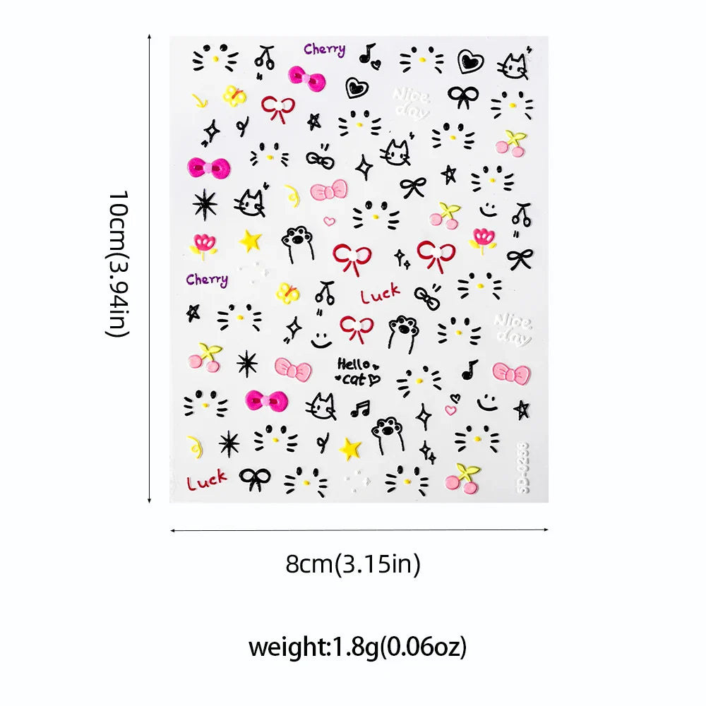 1 Sheet 5D Embossed Nail Art Stickers Graffiti Heart Flower Design Nail Art Decals Self-Adhesive DIY Manicure Nail Art Supplies* (ONLINE ORDER ONLY)