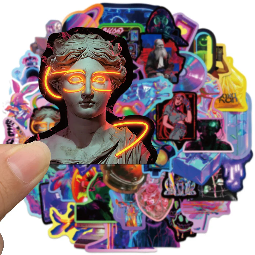 50pcs Cool 3D Cyberpunk Holographic Harajuku Vinyl Graffiti Stickers Aesthetic Car Fridge Laptop Phone Motorcycle Decal Sticker (ONLINE ORDER ONLY)