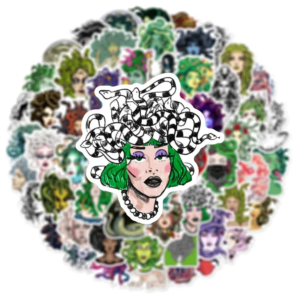 10/50Pcs Cartoon Snaker Medusa Stickers for Car Suitcase Skateboard Guitar Laptop Phone Decor Graffiti Waterproof Sticker Toys (ONLINE ORDER ONLY)
