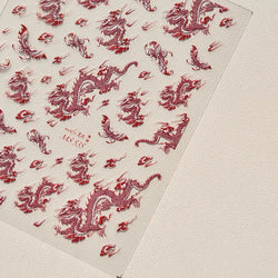 Retro Embroidered Dragon Red Pink Blue White Porcelain Chinese 3D Embossed Relief Self Adhesive Nail Art Stickers Manicure Decal (ONLINE ORDER ONLY)