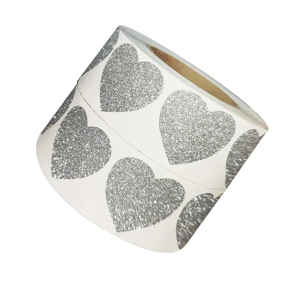 300pcs/roll Exquisite Silver Shiny Dot Heart Shaped Stickers Seal Labels for Gift Package Glitter Card Handmade Decoration (Online Order Only)