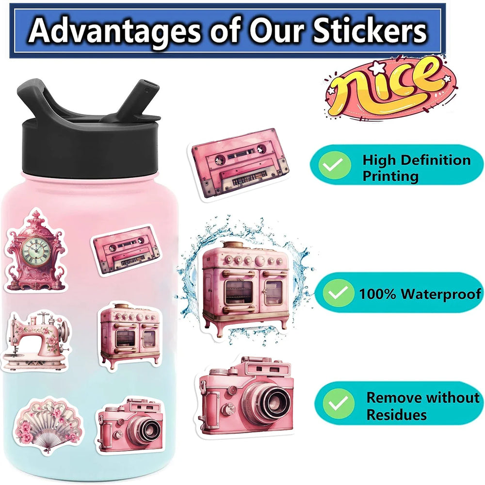 60PCS Cute Pink Girl Graffiti Stickers Aesthetic Decals for Water Bottles Laptop Scrapbook Phone Decoration Sticker Toys (ONLINE ORDER ONLY)