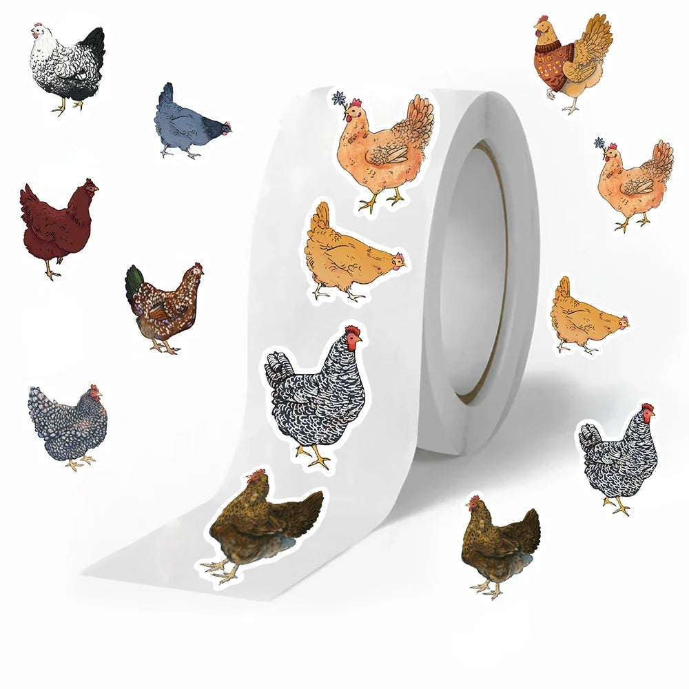 500PCS Chicken Hen Rooster Waterproof Roll Stickers for Water Bottles Bicycle Laptop Refrigerator Luggage Computer (ONLINE ORDER ONLY)