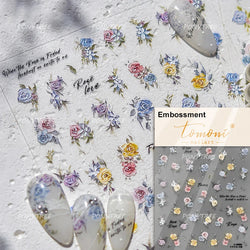 Watercolor Style Colourful Rose Flower Embossment Romantic Garden 5D Self Adhesive Nail Art Decoration Stickers Manicure Decals (ONLINE ORDER ONLY)