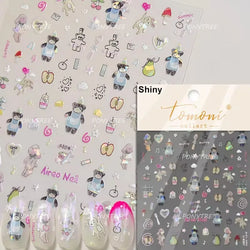 Graffiti Rabbit Dog Bunny Milk Strawberry Jewel Candy Knife Envelope Soft Relief Adhesive Nail Art Stickers Cute Manicure Decals (Online Order Only)