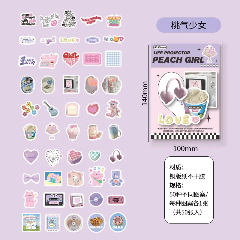 50pcs/lot Korean ins Scrapbook Stickers Life Projector Series Art Craft Sticker Decorative Diary Planner Cute Stationery Sticker (ONLINE ORDER ONLY)
