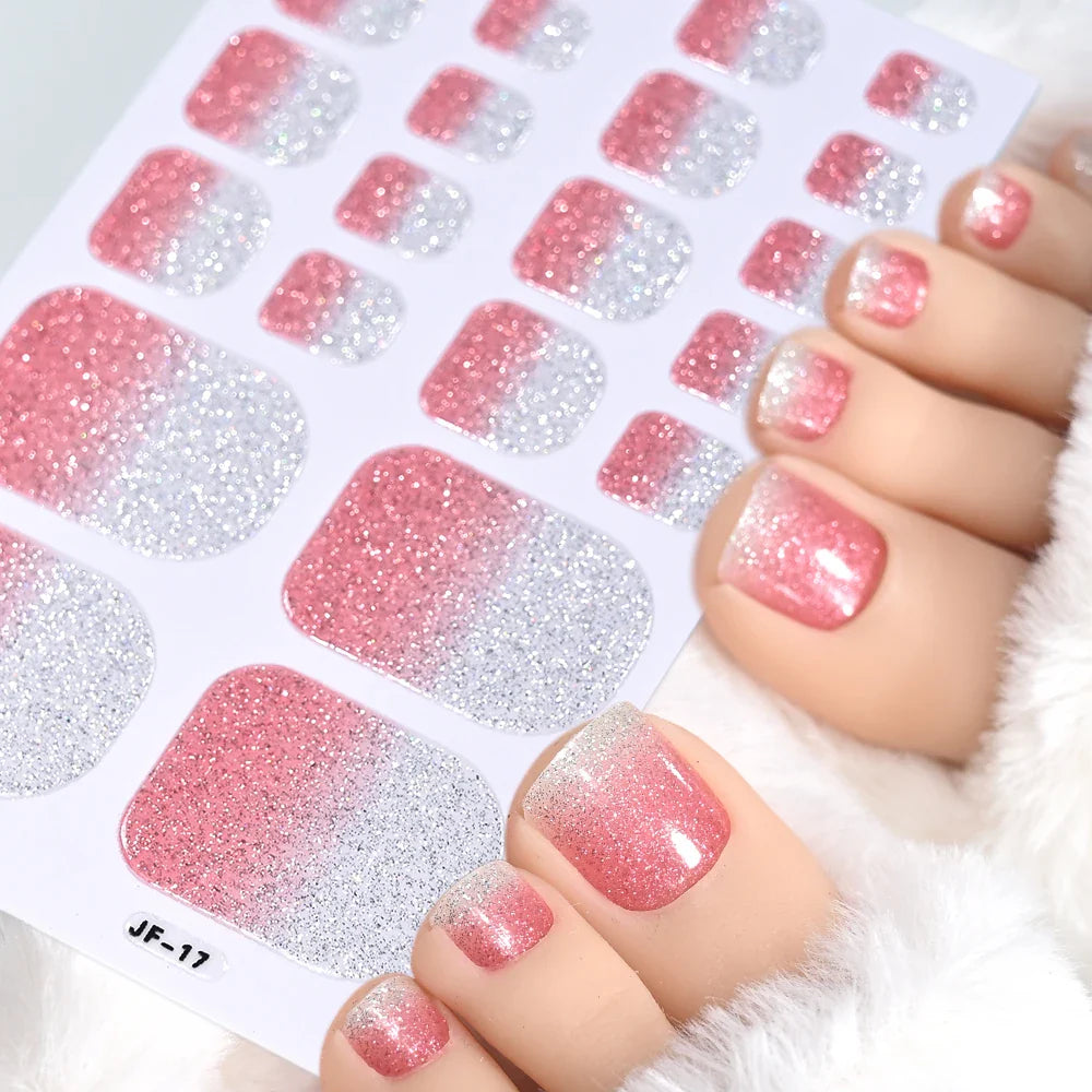 110Pcs 5Sheets Toe Nail Press On Nails Stickers Glitter Gradient Diamond Short Square Shape Toenails Wraps False Toe Nail Patch* (ONLINE ORDER ONLY)