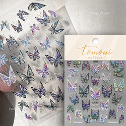 Chic Butterfly Flower Lily Lilium Narcissus Line Beautiful Blue Pearl Self Adhesive Nail Art Stickers Decorations Manicure Decal (Online Order Only)