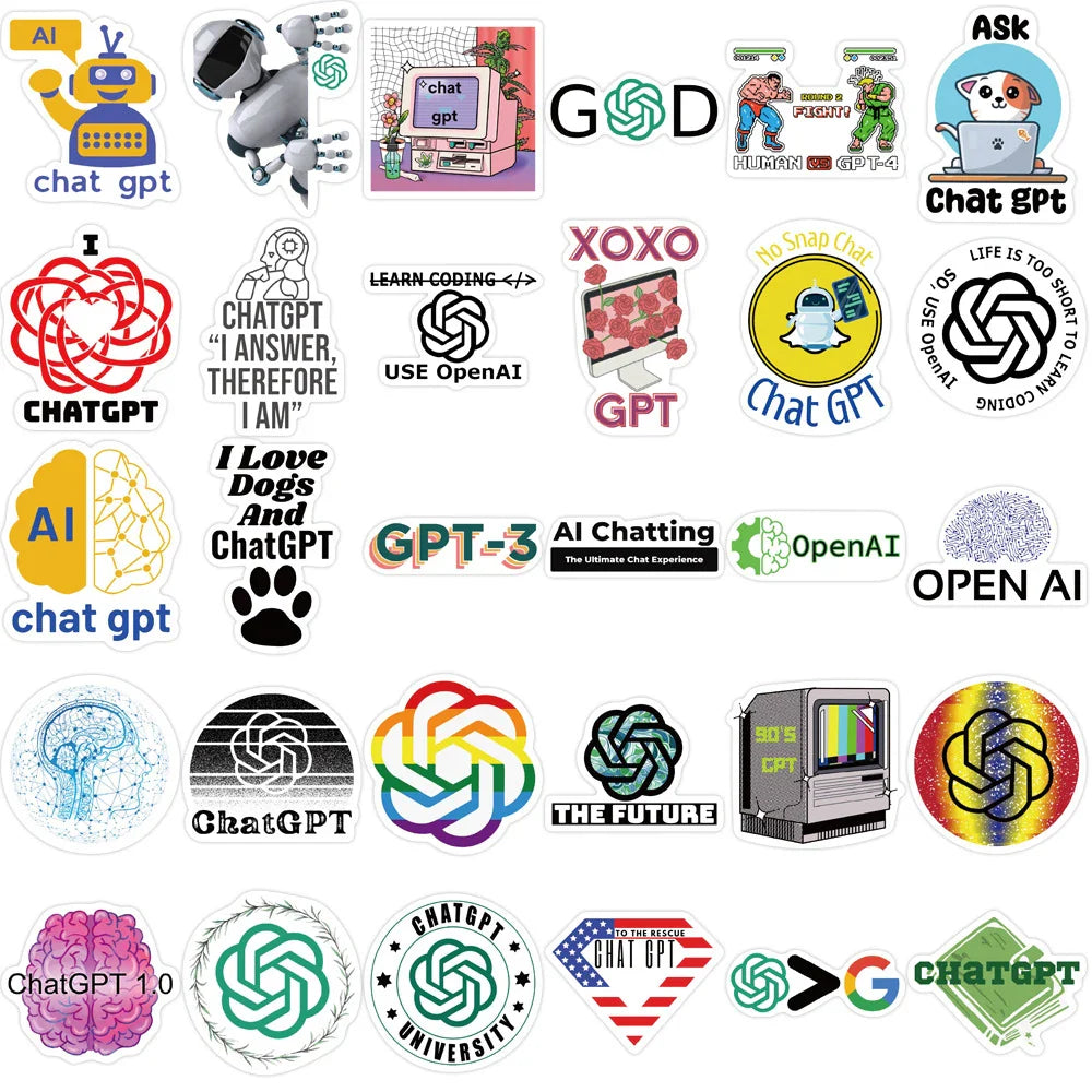 10/30/60PCS Chat Gpt Stickers Program Cartoon Decals Decoration DIY Laptop Scrapbook Phone Fridge Bike PVC Waterproof Graffiti (ONLINE ORDER ONLY)