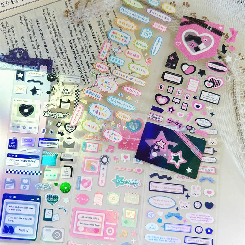 1Pc New Cute Dialog box Sticker Y2K Flakes Idol Card Album Deco Scrapbook DIY Material Decoration Stationery Stickers Aesthetic (ONLINE ORDER ONLY)
