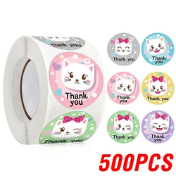 100-500pcs Thank You Cats Stickers For Kids Reward Stickers Thanksgiving Labels Toys 6 Beautiful Designs Stationery stickers (ONLINE ORDER ONLY)