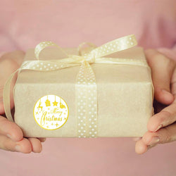 100-500pcs Round Merry Christmas Stickers Gold Foil Christmas Envelope Seals Holiday Stickers for Gift Boxes (Online Order Only)
