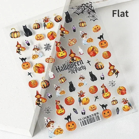Gothic Dark Spider Butterfly Cross Flame Wings Halloween Horror Rose Flower Rabbit Pumpkin Bear Nail Art Stickers Manicure Decal (ONLINE ORDER ONLY)