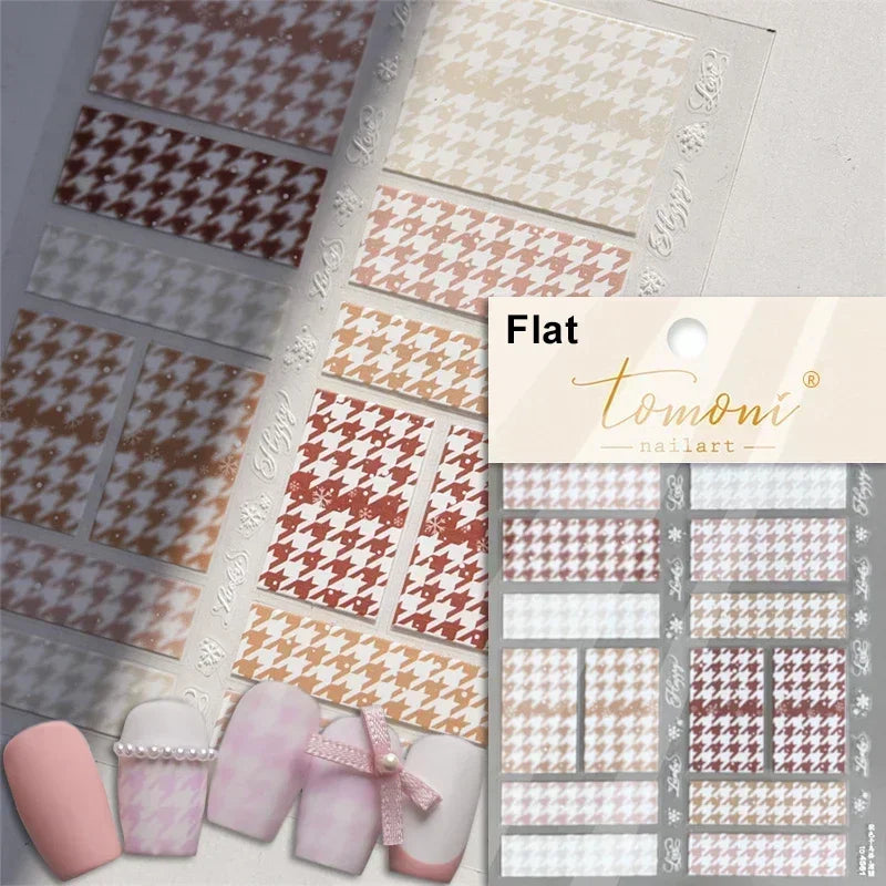 Geometric French Style Colorful Square Grid Rhombus Line Stripe Bowknot 3D Self Adhesive Nail Art Stickers Shiny Manicure Decals (ONLINE ORDER ONLY)