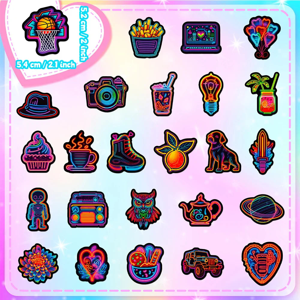 10/30/50/100pcs Neon Light Cartoon Graffiti Stickers Aesthetic DIY Skateboard Laptop Motorcycle Waterproof Cool Sticker for Kids (Online Order Only)
